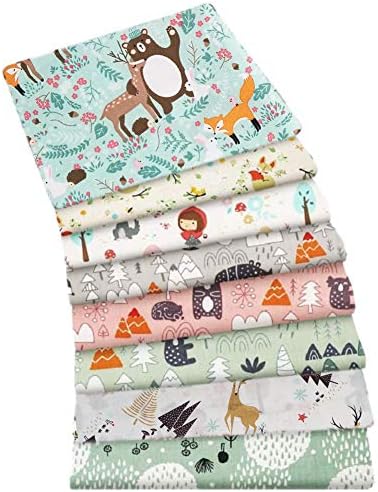MIDUOLE Fabric, 8 pcs/lot Fat Quarter Fabric Bundles 100% Cotton 20'' x 20''(50cm x 50cm) Quilting Cotton Craft Fabric Pre-Cut Squares Sheets for Patchwork Sewing Quilting Crafting, Forest Pattern