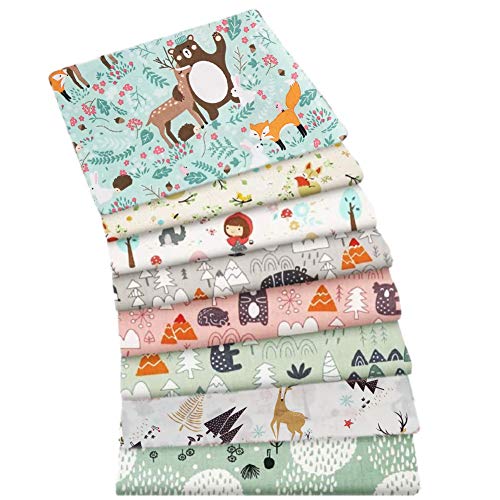 Zgxy Fabric, 8 Pcs/Lot Fat Quarter Fabric Bundles 100% Cotton 20" X 20" (50Cm X 50Cm) Quilting Cotton Craft Fabric Pre-Cut Squares Sheets For Patchwork Sewing Quilting Crafting, Forest Pattern #TOP1