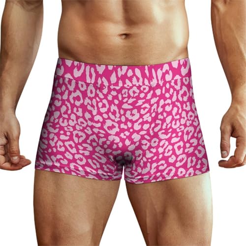 Leopard Pink Print Mens Underwear, Boxers for Men, Soft Moisture-Wicking Breathable Boxer Briefs