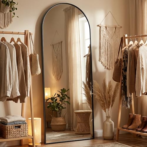 Image of Full Length Mirror, XX-Large Arch Mirrors with Stand, 71x26 Inches Floor Mirror for Wall Hanging or Leaning, Bedroom, Dressing Room, Black