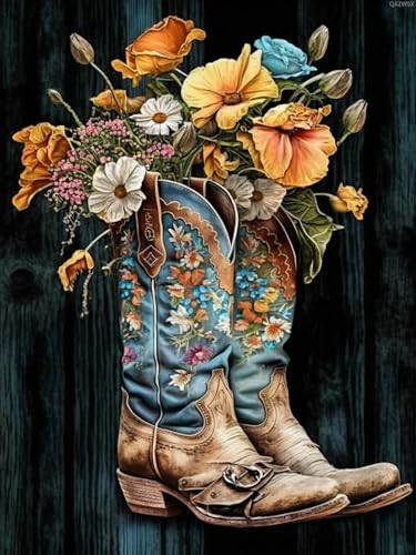Kit de peinture diamant 5D bottes de cowboy pour adultes 30x40 cm QAZWSX
