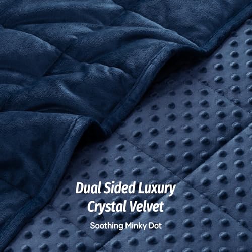 Image of Wemore Minky Dot Weighted Blanket for Adults Twin Size 15 lb, Soft Heavy Blanket for Stress Relief and Sleep Promotion, Breathable Blanket for All-Season with Glass Beads, Navy Blue 48 x 72 inches