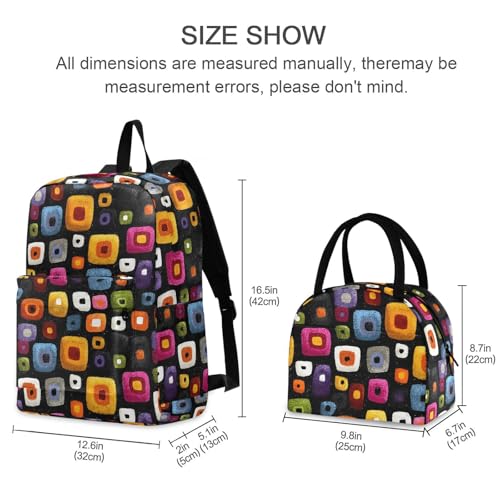 Abstract Cubes Print Backpack Set with Lunch Bag, Large Capacity Travel Backpacks and Lunch Box Insulated for Commute Hiking Picnic2