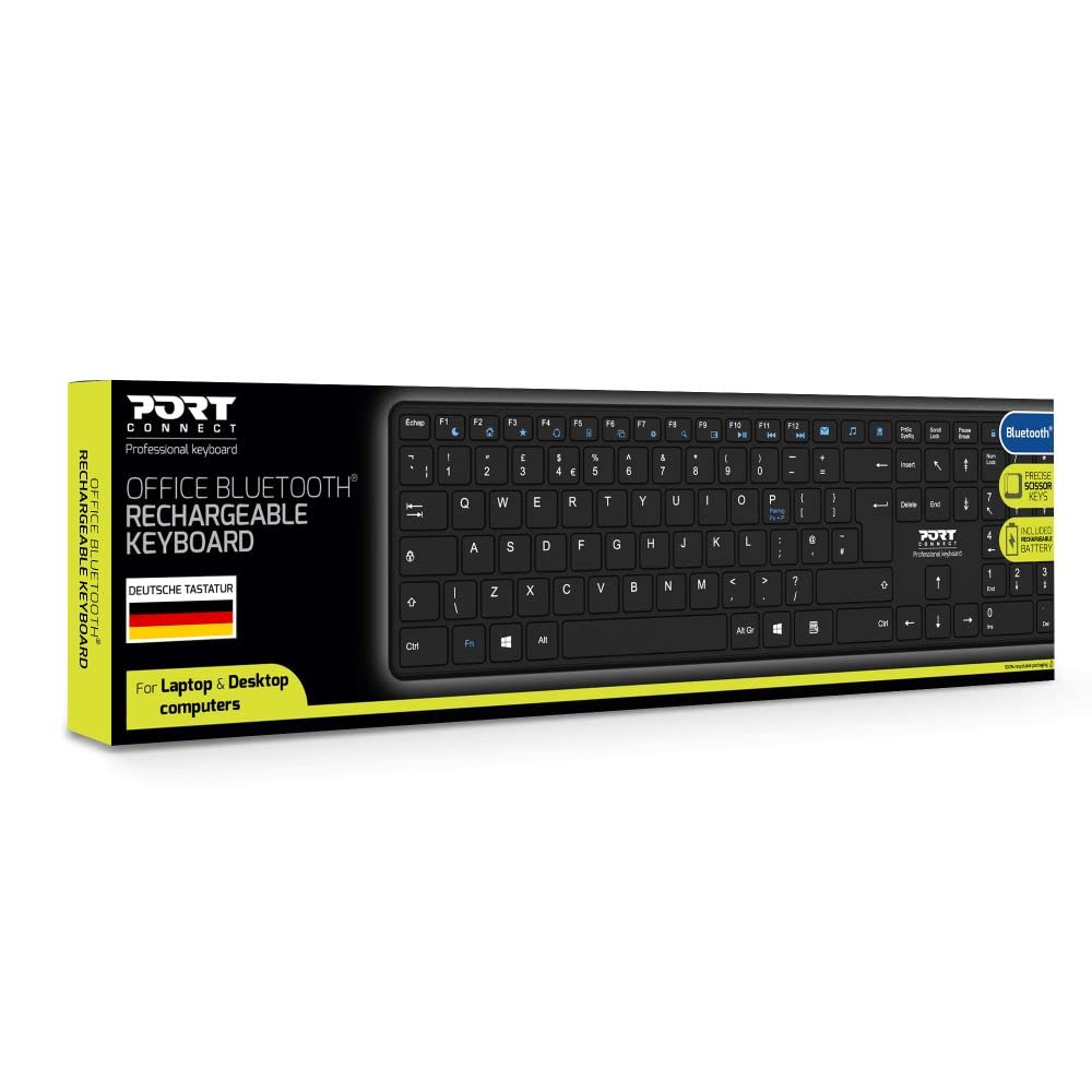 Port Connect Clavier PC Bluetooth Rechargeable de Bureau Professionnel USB-C Noir DE