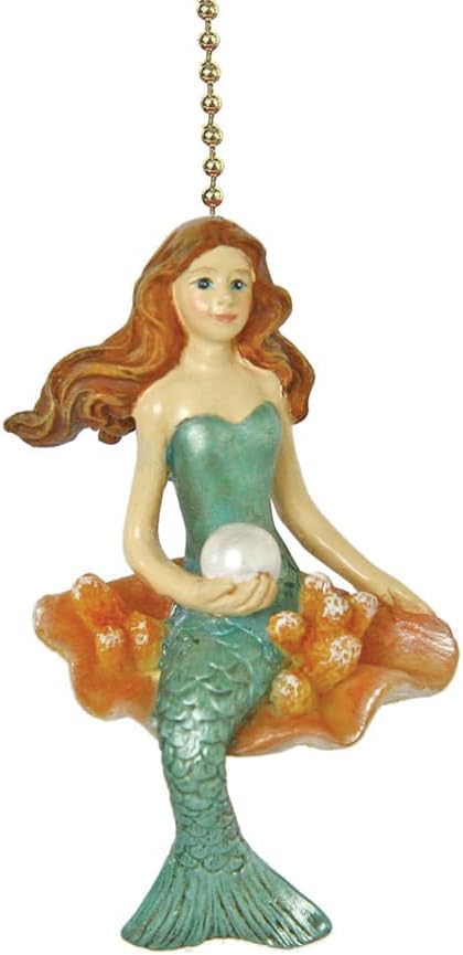 Clementine Design Mermaid Siren of the Sea Ceiling Fan Pull Chain Light Decorative Extension with 6" Gold Accent Chain, 3D Resin Design