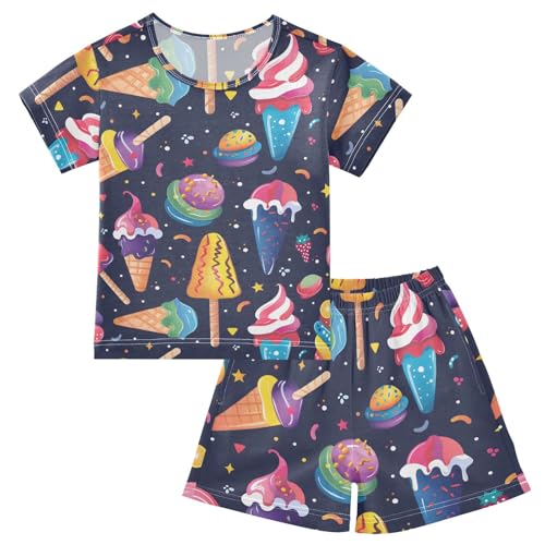 ALAZA Colorful Ice Cream Star Pajamas Short Sleeve 2 Piece Sleepwear Top and Bottom Pajama Set Unisex