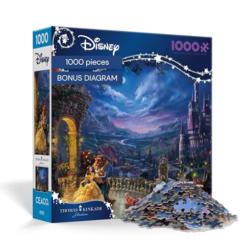 Ceaco - Thomas Kinkade Disney Beauty & The Beast Dancing in The Moonlight 1000 Piece Jigsaw Puzzle, Made in USA, Premium Recycled Board, Full-Color...