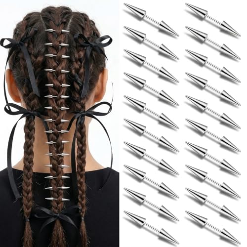 Nogeqi 20 Pcs Hair Spikes Goth Hair Clips for Women Punk Spiked Emo Style Alt Hair-Accessories Alternative Hairs Jewelry for Braids Buns Silver