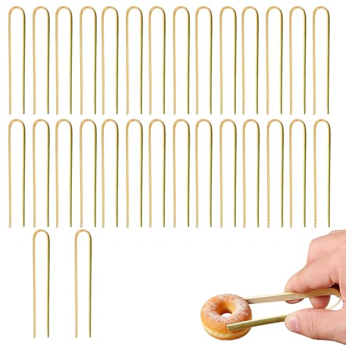 Pinzas de cocina pequeñas de madera 30 unidades, pinzas bambú antideslizantes reutilizables para tostadas, ensaladas, parrilla, fritura y aperitivos, utensilios prácticos para cocina diaria y reu