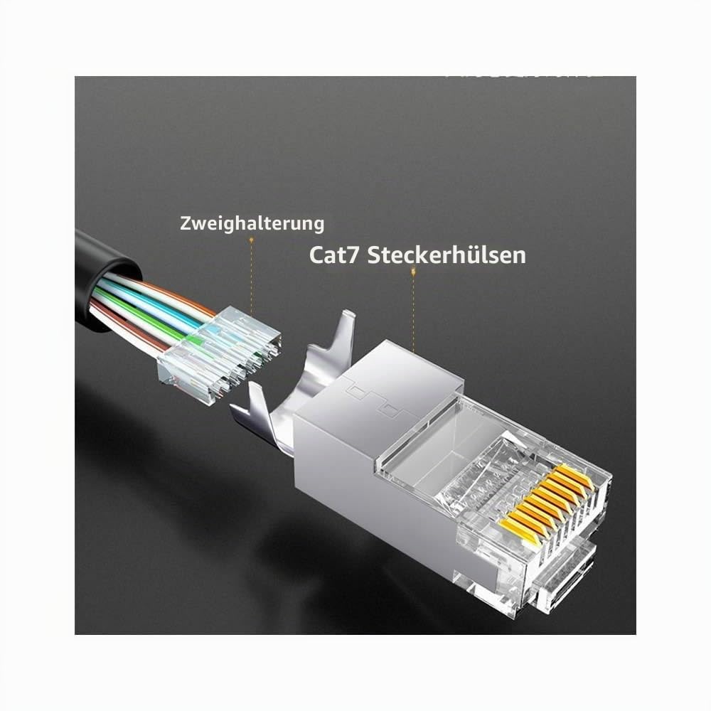 50 Stück Cat7 RJ45 Durchgangs-Anschlüsse, C7 Durchgangsstecker, Cat7 2 Stück Metall geschirmte RJ45 Enden FTP 8P8C Modularer Netzwerkstecker