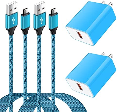 18W QC3.0 Fast Wall Charger Plug for Android Phone Fast Charging for Fire Tablet, Kindle, Samsung Galaxy J3 J5 J7 J8 S7 S6, PS4 Xbox LG K40 K20, Moto E4 E5 E6, Micro USB Charger Cable Cord 6FT 2Pack