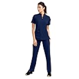 Scrubs for Women Set,Zipper Multiple Pockets Nurse Uniform,Unisex Top&Straight Leg Pants Medical Uniform for Doctors