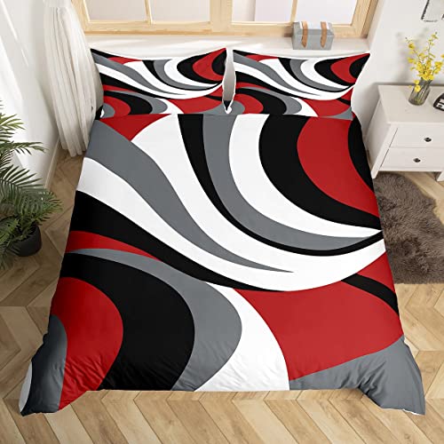 Loussiesd Géométrie Housse de Couette 200x200cm Art Abstrait Parure de Lit Rouge Noir Blanc Gris Literie Garçons Filles Adolescents Chambre à Coucher...