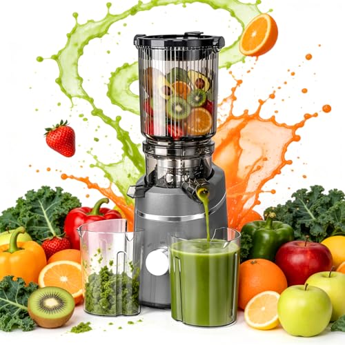 Kujizpu Extracteur de Jus de Fruits et Légumes, Centrifugeuse extracteurs de Jus à Froid, avec Goulotte XXL 130MM et Capacité de 2L, Rendement Élevé de...