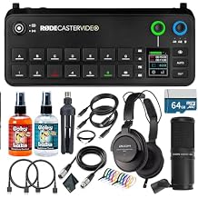 RODECaster Video All-in-One Production Console + Professional Studio Headphones + Podcast Microphone + 64GB Micro SD Memory Card + 2x USB-C + 1/4 TRS + 10 Foot XLR + 2x Video Cables + More Bundle