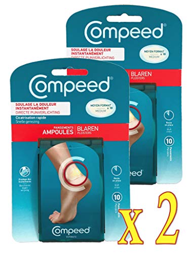 COMPEED Pansements Ampoules MOYEN FORMAT - Soulage la douleur INSTANTANEMENT par l'allégement de la pression - Protège des Frottements - Lot de 2 Boites de 10 (