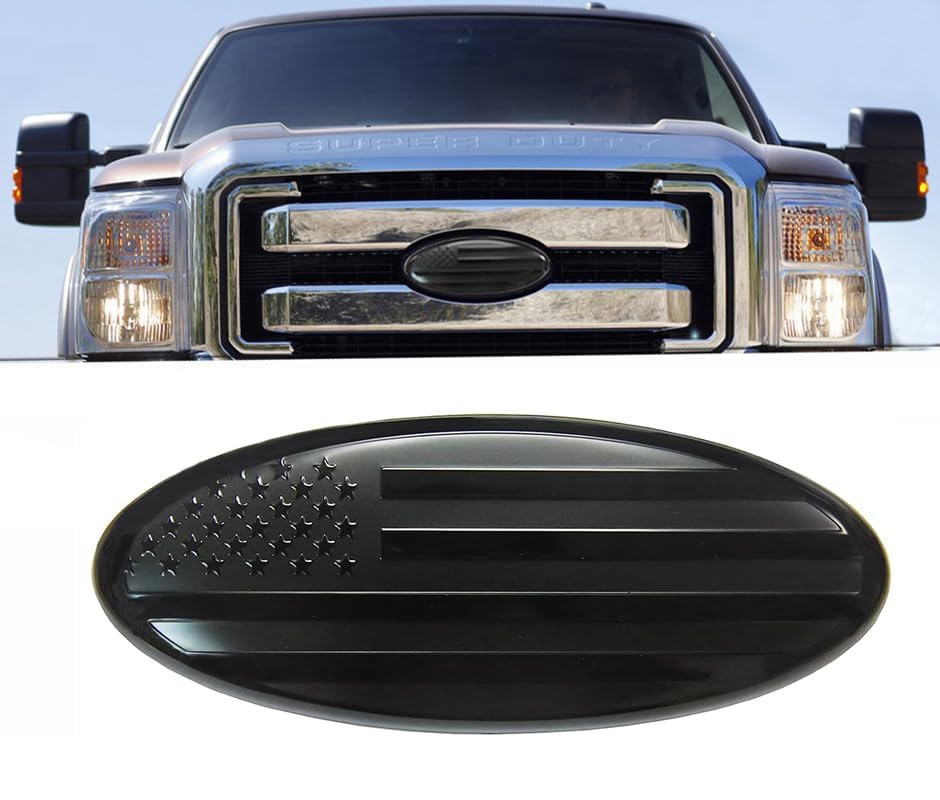 Image of 7 inch American Black Flag Emblem Replacement for Ford, 7 inch x 2 3 /4 inch Oval Decal Badge Nameplate for F150 F250 F350 99 00 01 02 03 04 (7 Inch, Black)