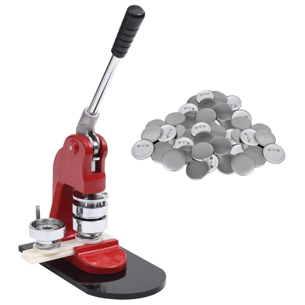 Buttonmaschine rot mit 500 Button-Teilen 58 mm, Stahl Acryl Kunststoff Set, DIY Basteln Werkzeug für Hobbybedarf, Künstlerbedarf, Schule, Kindergarten, kreative Projekte gestalten
