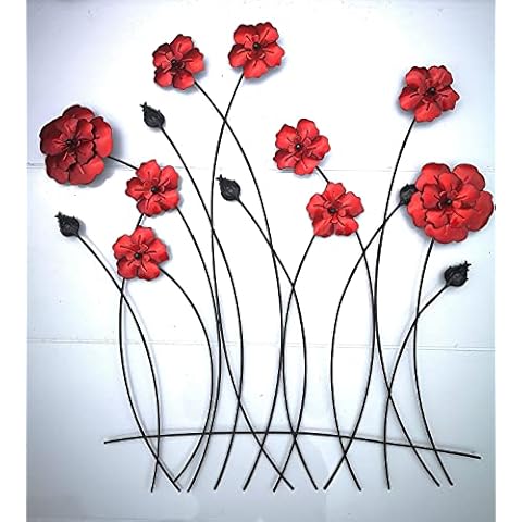 Patio and terrace Remembrance Poppy Bunch Wall Art Decor Home Garden Contemporary Metal Cover