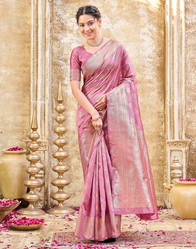 Image of SIRIL Women's Silk Jacquard Banarasi Saree With Unstitched Blouse Piece
