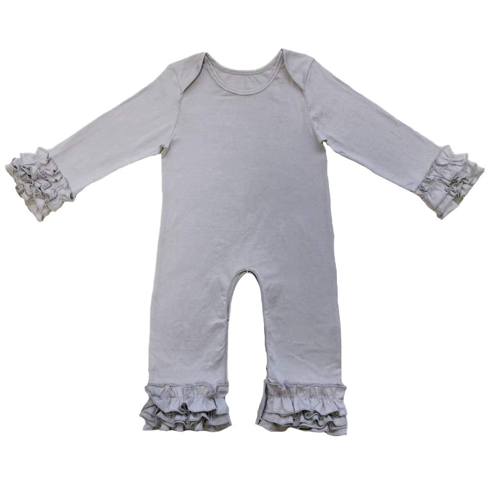 IBTOM CASTLE Newborn Baby Boy Girls Icing Ruffle Romper Jumpsuit Pants Bodysuit Long Sleeve Pajama Nightwear Birthday Outfit Playwear Gray 18-24 Months
