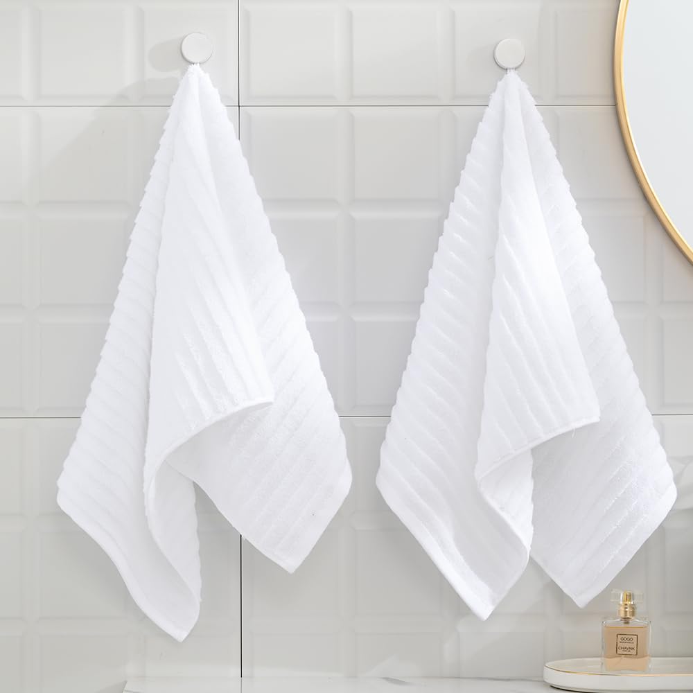 sense gnosis 100% Cotton White Hand Towel Set of 2 Thick Stereoscopic Ladder Striped Soft Quick Dry and Absorbent Bathroom Decorative Hand Towel 13 x 29 Inch - Image 4