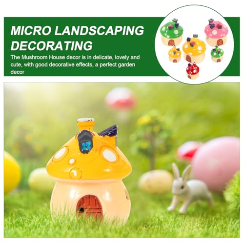 Image of BESPORTBLE 6pcs Mini Mushroom House Figurines for Fairy Garden, Resin Micro Landscape Decor, Assorted Colors, Ideal for DIY Bonsai and Office Decoration