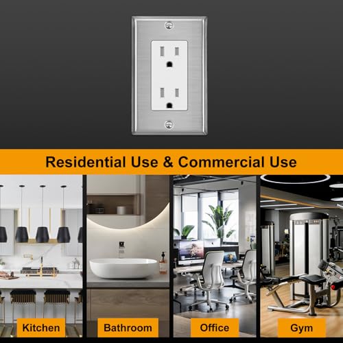 Bestten USWP1-BS2-S-5PK-CH [5 Pack] Bestten 2 Gang Decor Metal Wall Plate With Plastic Film, Decorator Stainless Steel Outlet Cover thumb #6