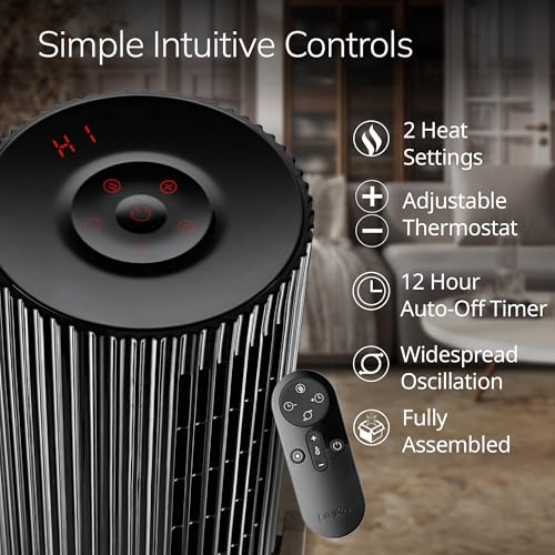 Lasko Artisan Series 1500W Oscillating Ceramic Space Heater with Remote for Home Use, Black