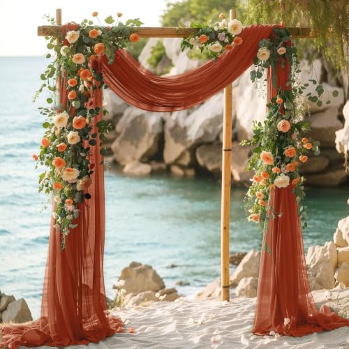 Image of Wedding Glitter Arch Draping Fabric Terracotta 29 inch x 6.5 Yards 2 Panels Sheer Backdrop Curtains Drapery for Wedding Ceremony Birthday Party Indoor Ceiling Decor