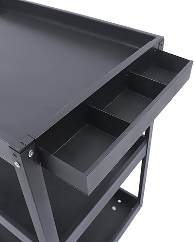 Miniatura 6 de Fetcoi Carrito de herramientas rodante de 3 niveles, carrito utilitario resistente, carrito de servicio industrial para mecánicos, garaje, almacén y