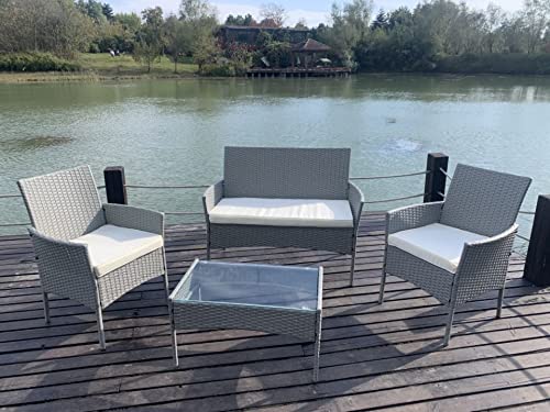 mcc direct 4pcs Large Full Size Rattan Outdoor Garden furniture sofa set with 2x Armchairs 1x Double Sofa & 1 table for indoor & outdoor (Roger) (Grey) โ image 1