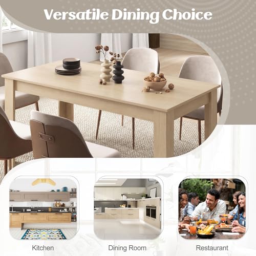 Image of Giantex Dining Table for 4-6, 63 inch L Large Farmhouse Kitchen Table, Wooden Rectangular Dinner Table for Living Dining Room, Home Office, Dinette, 330LBS Capacity, Natural