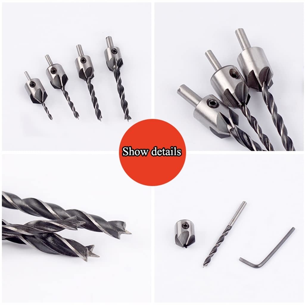 Countersink Drill Bit Set Power Tools Accessories, with Hex Key for Plastic, Woodworking Tool by Power Drill, for Wood Drilling or Woodworking Chamfer (4/Pcs7Pcs,3-10mm) (Color : B)