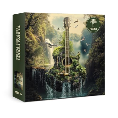 Guitar Forest Nature Puzzle 1000 Piezas para Adultos, Puzzle de Paisaje con Cascada Musical, Bosque, Aves y Plantas miniatura 2