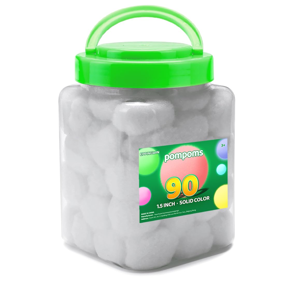 Eppingwin 90PCS White Pom Poms,1.5 Inch Soft Pompoms for Crafts, Big Pom Pom for Arts & Crafts DIY Projects (White)