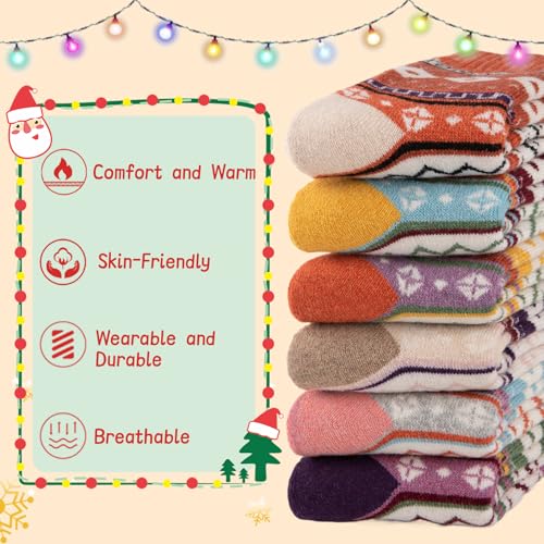Comfoex Kids Winter Wool Socks Girls Thick Thermal Cozy Warm Socks 4-6 6-8 8-10 Years Old for Kids 6 Pairs4