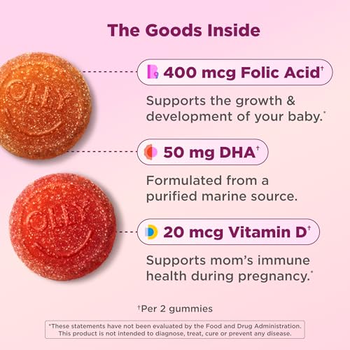 Image of OLLY Prenatal Multivitamin Gummy, Daily Multi Blend for Mommy & Baby, Folic Acid, Omega 3 DHA, Vitamins A & D, Sweet Citrus Flavored, 30 Day Supply - 60 Count