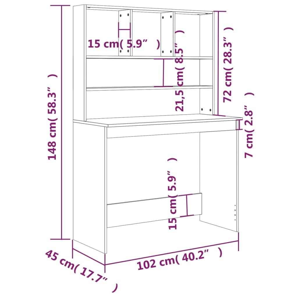 Bureau met schappen 102x45x148 bewerkt hout sonoma eikenkleur Bureau met schappen 102x45x148 bewerkt hout sonoma eikenkleur