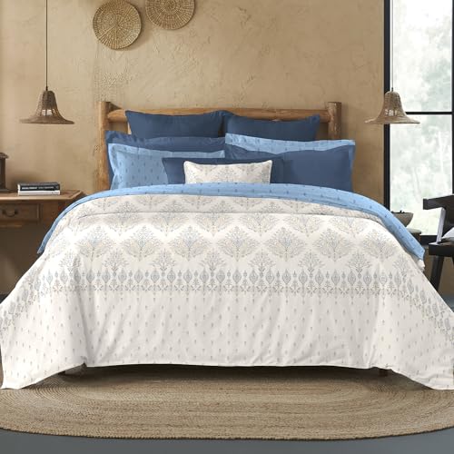 Image of MYTRIDENT Sanskriti Cotton Bedsheet for Double Bed, Gifting Collection King Size - Kantha Blue