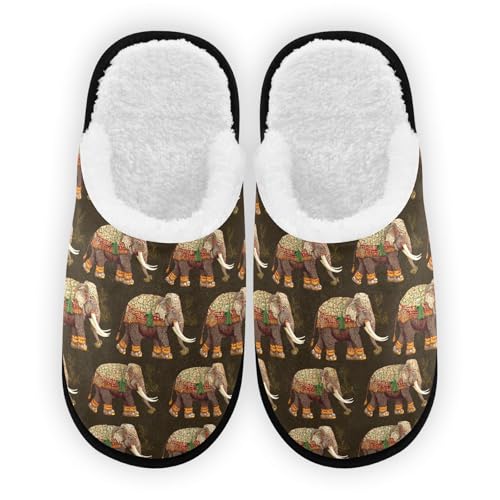 Mandala Elephant Cartoon Brown Slippers For Women Men Soft Memory Foam Non-Slip Animal Winter Indoor House Shoes Travel Slipper