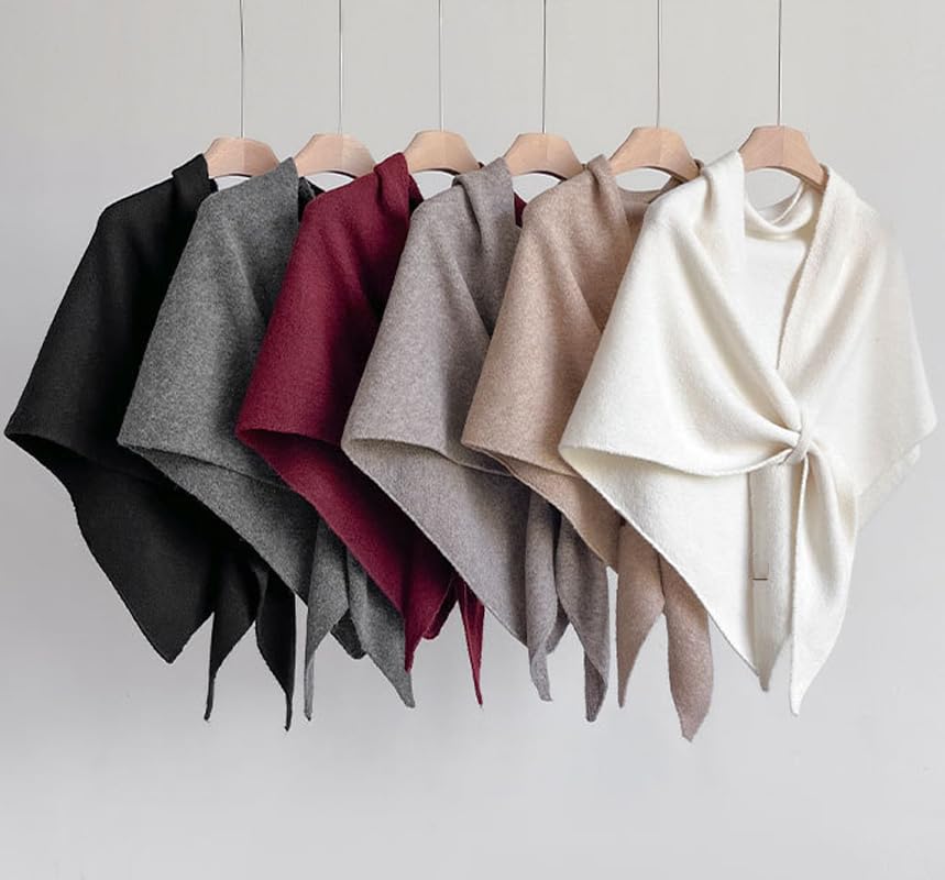 Women's Solid Color Shawl, Fall Winter Elegant Knitted Wool Blend Fashion Triangle Shawl Scarf for Evening Dresses2