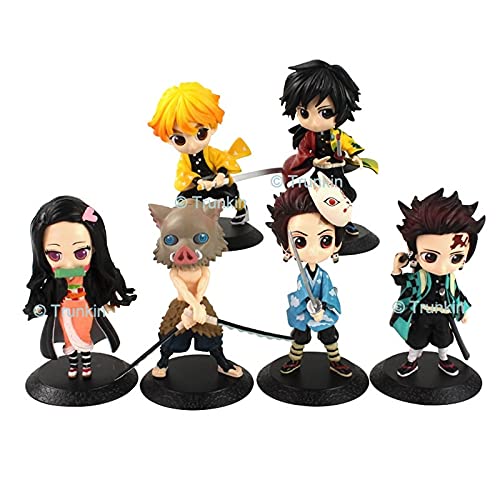 Image of Trunkin Demon Slayer Nezuko Tanjiro Kamado Giyu Tomoika Inosuke Hashibira Zenitsu Agatsuma Kimetsu No Yaiba Action Figure Set of 6 Big Figurines to be Assembled (No Box) Toy Set, Rubber