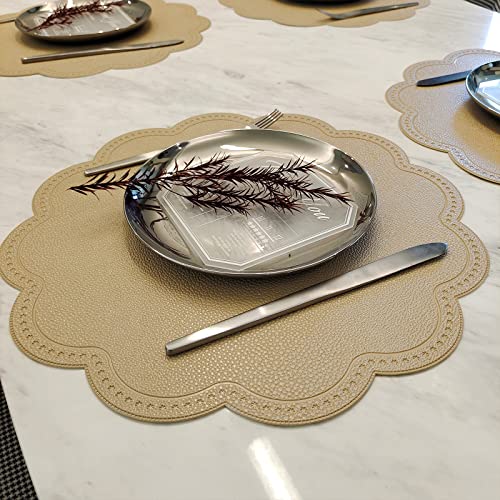 Kreatur Round Placemats,Pu Heat Insulation Stain Resistant Non-Slip Waterproof Dining Table Mats For Indoor & Outdoor Decor And Kids, Easy To Wipe (6,Golden Beige) #TOP1