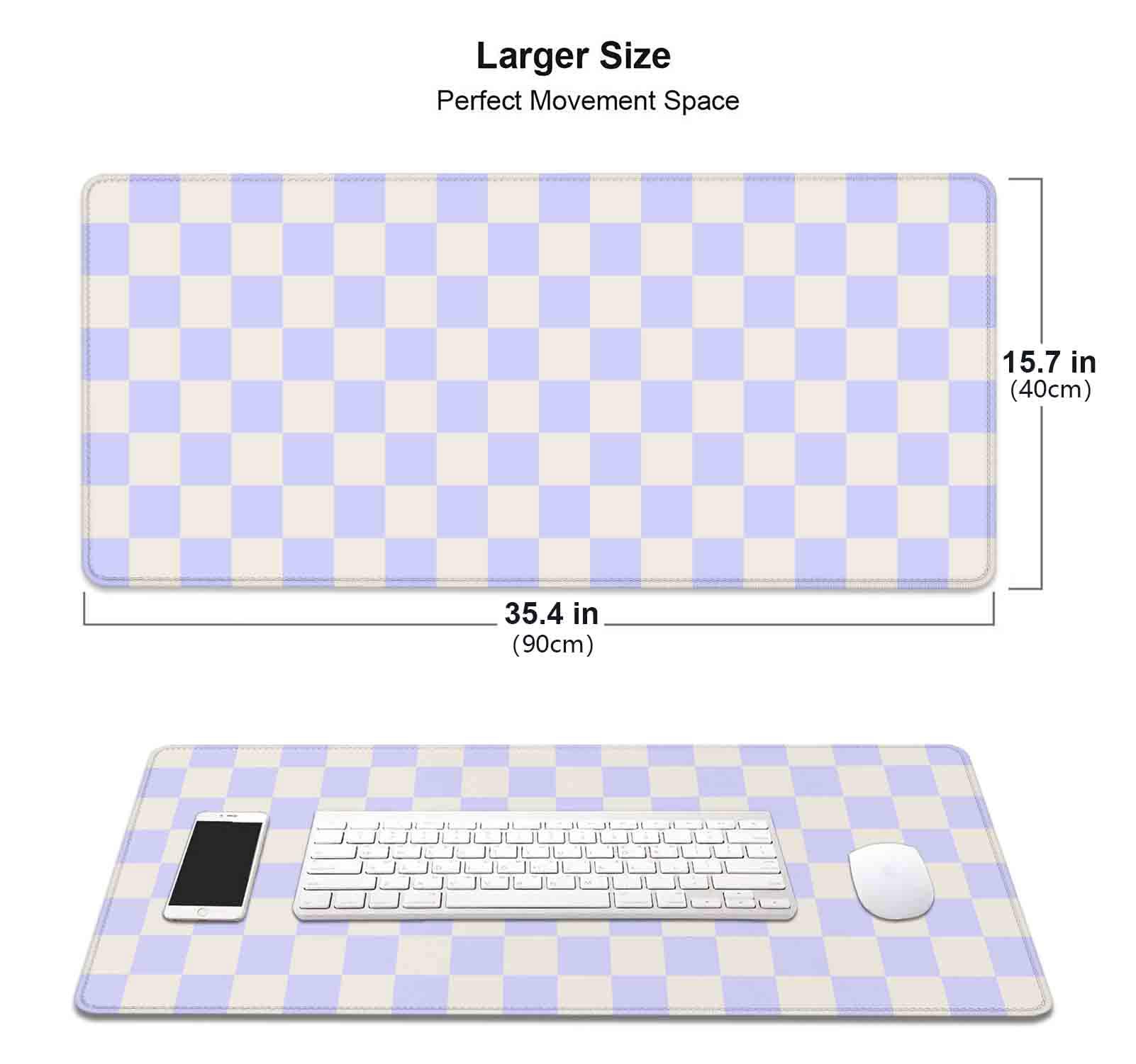 HUOCAIREN Pastel Purple Checkered Desk Mat, Aesthetic Pink Pattern Office Decor Extra Large Mouse Pad, Laptop Pad Mat, Game Mat, 35.4 x 15.7 in