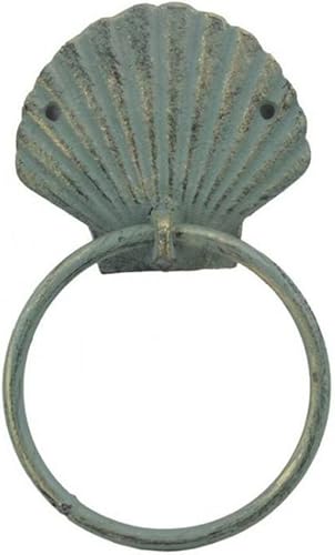 Miniatura 150 de Toallero de hierro fundido de plata antigua de 8.5 pulgadas - Decoración de conchas marinas - Decoración del hogar del mar Plata,Hierro fundido,Azul
