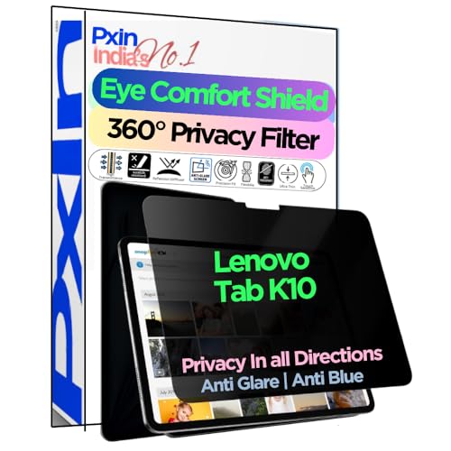 Image of PxIn Tablet Privacy Screen Guard compatible with Lenovo Tab K10 | No.1 | Anti Glare | Anti Blue Light | Anti UV | 4 Way Privacy Filter | 360 Privacy | Eye Protect