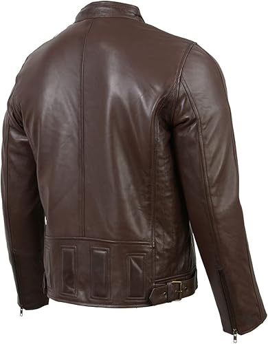 Vista 8 de Milwaukee Leather Chaqueta de cuero negro Cafe Racer para hombre con cuello de botón a presión SFM1835