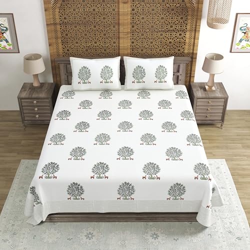 Image of BLOCKS OF INDIA Hand Block Printed 300 TC Cotton Super King Size Bedsheet(106 x 106) (Life Grey)