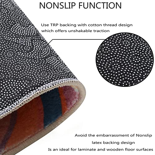 Yokii Vintage Abstract Area Rug 3X5 Faux Wool Hippie Aesthetic Colorful Striped Geometric Non-Slip Throw Rugs Carpet For Kitchen Entryway Rubber Backed, Orange And Blush #TOP3